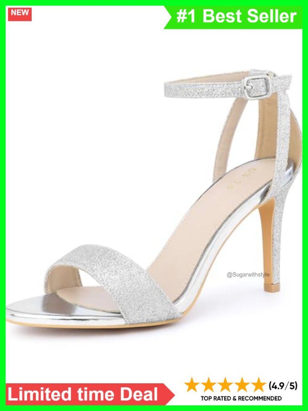 Glitter Stiletto High Heel Sandals Ankle Strap Open Toe Party Dress Shoes
